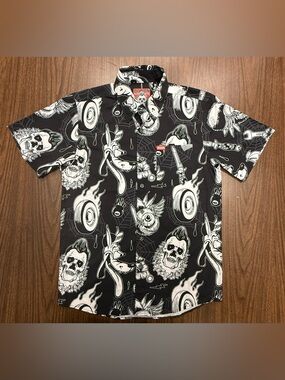 DIXXON “Rat Rod” Black & White Graphic Button-Down Shirt